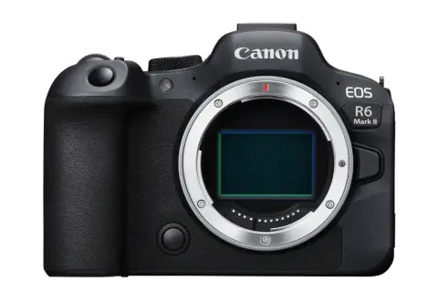 Czarny aparat Canon EOS R6 Mark II z widocznym sensorem.