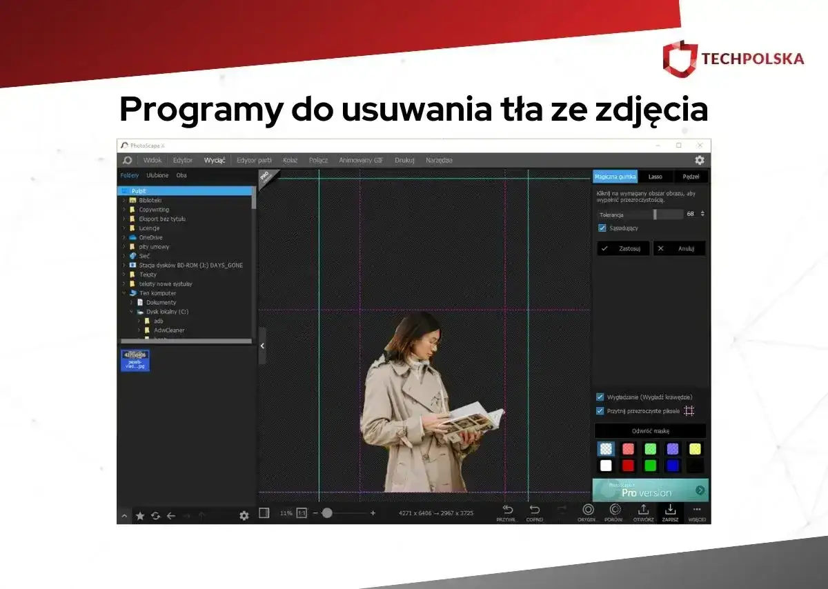 Kobieta z książką na tle z siatką, program do edycji zdjęć, jak usunąć tło w gimpie.