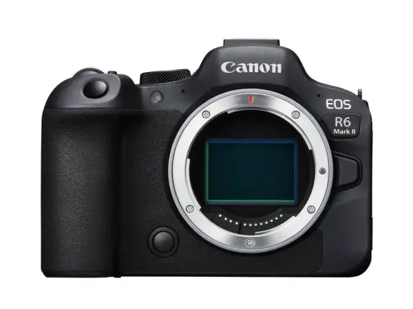 Czarny aparat Canon EOS R6 Mark II z widocznym sensorem.